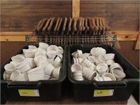 Lot - (42±) Bread boards w/ rack & butter dishes