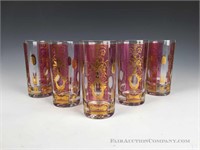 Set of 6 Gold and Pink Glasses