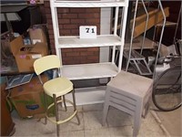 Plastic Shelves/stool/4 stackable tables