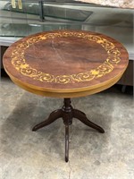 Small Round 21.5" tall Wooden Table w/ Design