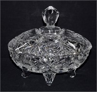 Pinwheel Crystal Footed Candy Dish w Lid 7" H