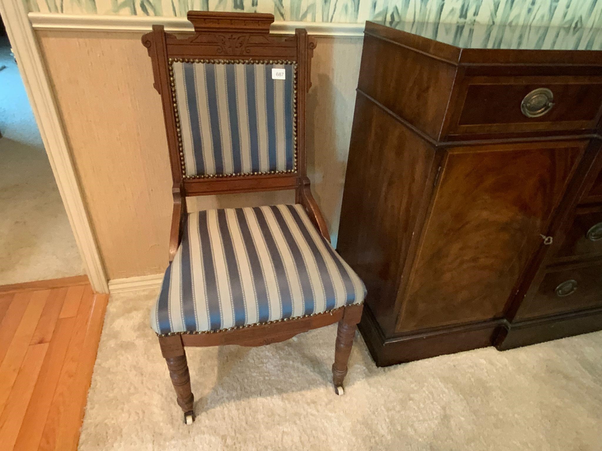 Antique Eastlake Wood & Upholstered Chair