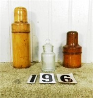 2 – Wooden bottle cases w/ threaded turn-off cap,
