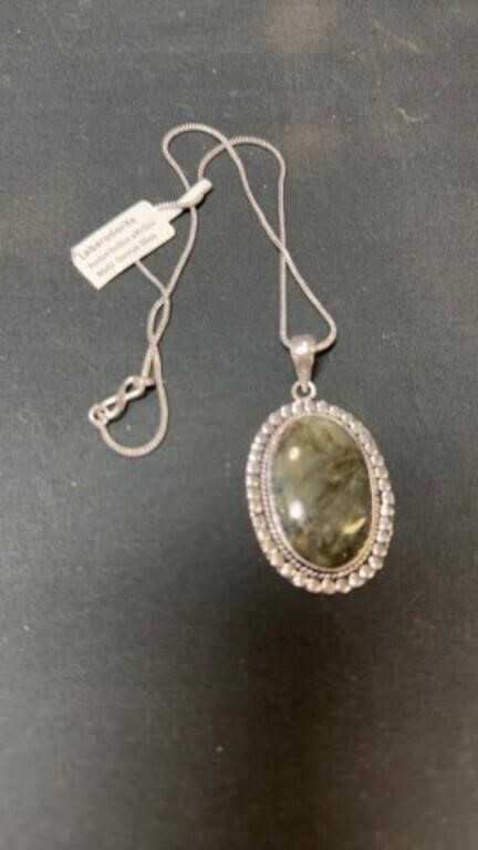 Labarodorite pendant and chain German silver/25