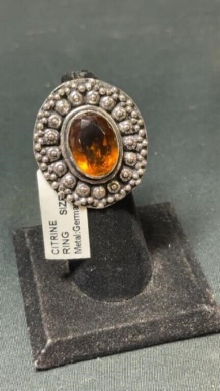 Citrine German silver size 7 ring/13.7 grams