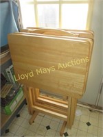 4pc Set - Wood Folding TV Trays w/ Stand