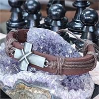 Hand Crafted Leather, Metal & Twine Bracelot