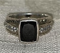 .925 India Sterling Onyx Ladies Ring, Signed "M",