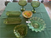 Green Glassware & Carnival Glass Dish