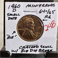 1960-D MEMORIAL PENNY CENT MULTIPLE ERRORS