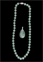 Fine Jade Bead Necklace and Pendant