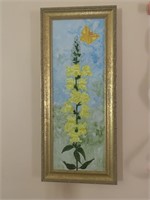 Framed painting of gladiola on canvas