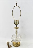 Cut Crystal Floral & Leaf w/ Brass Table Lamp