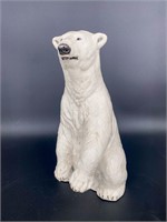 White Ceramic Sitting Polar Bear Sculpture