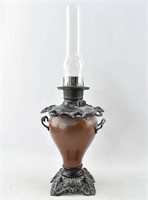 Vintage Red Metal Table Oil Kerosene Lamp