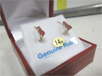 14k White Gold Genuine Ruby Earrings, 6 Rubies