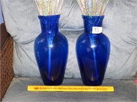 Pair of Blue Glass Wall Vases - Located in Living