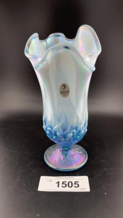 Vintage Fenton Art Glass Misty Blue Satin Lily o