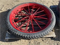 2 STEEL SPOKED WHEELS WITH RUBBER TIRES