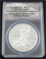 2020-S SILVER EAGLE SF EMERGENCY PRODUCTION MS70