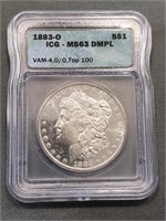 1883 O Morgan Dollar Icg Ms63 Dmpl Vam 4