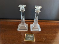 Pair of Etched Glass Candle Stick Holders