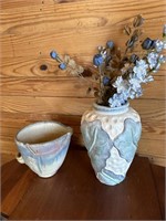 Pottery Bowl & Composite Vase with Flowers