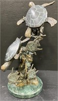 San Pacific Int'l SPI Bronze Turtle Sculpture w/