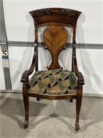 VINTAGE WOOD CHAIR, WOOD CARVED BACK