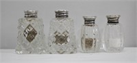 2 Sets Cut Glass Sterling Silver Rimmed Shakers