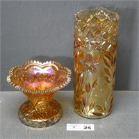 Dasiy Marigold Carnival Glass Vase & Compote