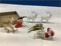 Vintage Hard Plastic Christmas Santa Reindeer
