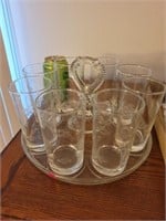 Glass Tray w/ Etched Glasses