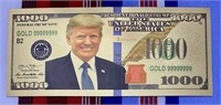 Donald Trump 1000 Dollar 24k Gold Foil Bill