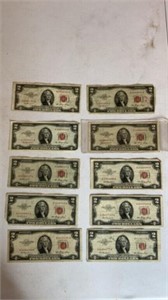 1953 Red Seal $2 Bills (10)