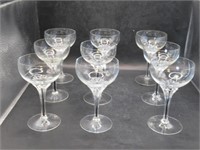 SET OF 9 CZECH "EXQUISITE" CRYSTAL GLASSES