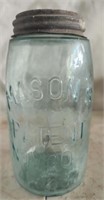 Vintage blue glass Mason jar