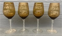 (4) Lion Design Wine Glasses