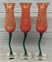 (3) Orange Flower Looking Wine Glasses