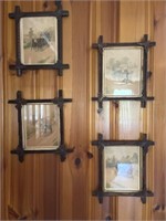 Antique Carved Wooden Frames with Colonial Prints