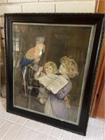 Framed Artwork of Children and Parrott