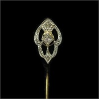 10K Yellow and white gold antique stick pin with