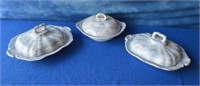 Three Blue and White Covered Dishes