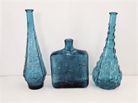 3 BLUE BOTTLES - 2 MADE IN ITALY - 10" TO 15" TALL