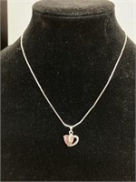 18" Necklace w/Heart Shape Pendant Pink Quartz