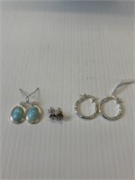 3 pair earrings some marked .925