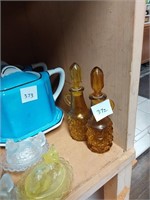 Amber Glass Button & Daisy Oil & Vinegar Cruets