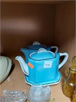 2 Blue Hall Teapots w/ Base Tray