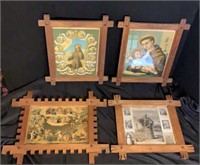 4 Antique Religious Prints in Folk Art Frames