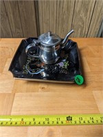 Metal Tea Pot & Serving Tray (Back Room)